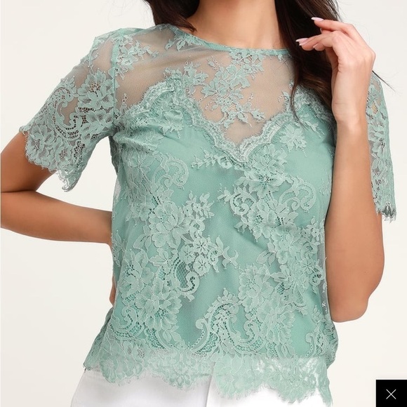 Lulus Pure Genius Sheer Sage Green Lace Top S - Picture 1 of 9